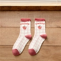 Pink and white checkered mid-calf socks with sweet strawberry pattern and cotton texture - Sweet Strawberry Grid (Pink Grid SWEET)
