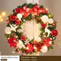 Couronne de Noël 60cm Rouge et Blanc avec LED, Pommes de pin et Nœud Renne - 60cm Rouge Blanc