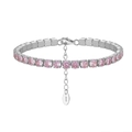S925 sterling silver tennis bracelet with sparkling round pink zircons and lobster clasp - Machine-made Tennis Chain 4mm Powder Zirconium Electroplated White Gold. Approx. Weight: 8.00g