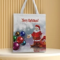 Detail of Christmas canvas handbag featuring Santa Claus and festive ornaments print - Style 45