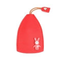 Red leather key sleeve cover with small pink cartoon rabbit and secure snap button - Rabbit - Red