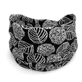 Bohemian wide elastic headband in black with white floral and leaf vein patterns - 12-Black White Floral