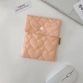Peach pink heart quilted storage pouch with white snap button for small items - Orange Heart (Flap Snap Style)