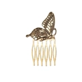 Vintage butterfly hair comb in antique gold alloy finish with six-tooth structure - Butterfly Left