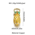 Golden copper pineapple pendant charm with green leaf detail and product dimensions - Pineapple Pendant 2