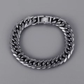 Collana da uomo con catena cubana da 12mm in acciaio inossidabile finitura argento opaco - Bracciale 22cm / Nero Ossidato (Larghezza 12mm)