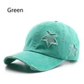 Distressed cotton baseball cap in light mint green with silver star patchwork details - Green