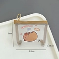 White mesh coin purse featuring a cartoon Capybara print and brown zipper closure - Lying Capybara (Mesh)