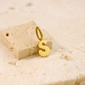 Detailed macro view of gold-plated letter S pendant on a natural stone background - Letter-S / Steel
