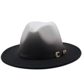 Cappello Fedora in feltro sfumato bianco grigio nero con cinturino in pelle e fibbia d'oro - M(56-58cm) / Stile Sfumato Bianco Grigio Nero (01)