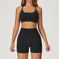 Ensemble de yoga sans couture noir avec brassière de sport et short taille haute - S / Haut Et Bas / Noir Premium