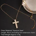 Minimalist gold titanium steel cross necklace featuring sparkling zircon stones with adjustable chain - Cross No.20 Gold (A1007)