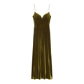 Elegantes olivgrünes Maxi-Samtkleid mit schmalen Trägern und minimalistischem Design - XS / Olivgrün