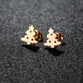 Minimalist gold Christmas tree stud earrings in stainless steel on a dark glitter background - Christmas Tree Style (161) / Rose Gold