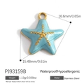 Sky blue starfish charm in stainless steel with gold edges and waterproof properties - Blue Starfish Pendant (PJ93159B)