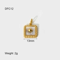 Detail of 14K gold plated square scallop pendant with star pattern and white shell inlay - DFC12 Star Square