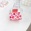 Pink heart-shaped hair claw clip with colorful lip patterns for a romantic look - Flaming Lips - Square