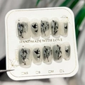 Cat eye kunstnagels met Chinees inkt bamboe-ontwerp in een set van 10 stuks - XS / Inkt Bamboe Vogel (SP170)