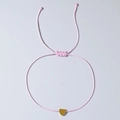 Pink braided rope bracelet with golden heart pendant and adjustable sliding knot - Minimalist Pink String Gold Heart (QT-B23120910C)