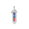 Hexagonal crystal pendant with seven colorful chakra stones and a silver metal clasp - Chakra Cap Hexagonal Column / White Crystal