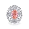 Luxurious S925 silver ring featuring a large oval pink gemstone with sparkling halo - US 6 / FDJZ-059 Padparadscha Pink