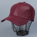 Detail of burgundy PU leather baseball cap with textured finish and stitched brim - M (56-58cm) / Burgundy