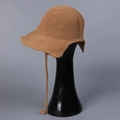 Detail of camel knit bucket hat texture and matching long braided tie strap - M(56-58cm) / Khaki
