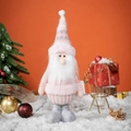 Gnome de Noël en peluche rose tricoté avec barbe blanche et bottes grises sur fausse neige - Style Père Noël Rose 30CM