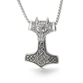 Pendentif marteau de Thor à tête de loup en argent avec motifs celtiques et chaîne - Pendentif Mjolnir Tête de Loup (Pendentif Uniquement)(KP53893-BD)