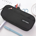 Large capacity double-layer black canvas pencil case with rubber logo for students - Double Layer / Black