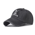 Berretto da baseball in cotone lavato grigio scuro con ricamo a forma di cane - Nero (Ricamo Cane)