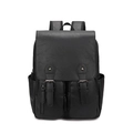 Classic black PU leather men's backpack with multiple pockets and matte finish design - Black