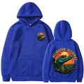 Navy blue Alligator Alcatraz hoodie with vintage graphics on front and back views - Blue