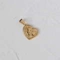 Golden heart pendant necklace with mother and child relief in 18K gold-plated steel - L08 Mother and Child Heart