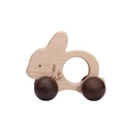 Miniature walnut wood bunny toy car with dark wheels and engraved leaf patterns - Rabbit