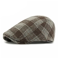 Classic dark brown and grey plaid wool newsboy cap shown from a side perspective - Fits 55-59CM Head Circumference / Style 2-Gray