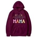 Mama Est 2025 Coquette Hoodie in burgundy featuring floral Mama graphic print design - Burgundy