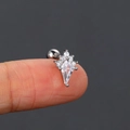 Polished stainless steel geometric rhombus zircon ear stud with screw ball back closure - Style 5 / Silver