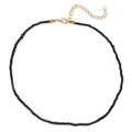 Bohemian black seed bead flower choker necklace with golden lobster clasp and chain - Pure Black Bead Necklace