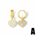 Elegant gold-plated heart hoop earrings with pavé set cubic zirconia on white background - Pave Heart Hoop Earrings (A)