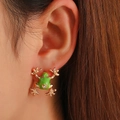 Cute green enamel frog stud earrings with heart-shaped crystal on gold-plated alloy - KC Gold 0066