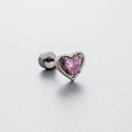 Titanium steel heart stud earring featuring pink cubic zirconia and screw back - Pink Heart Zircon Style (A19-4#) / Single Piece