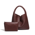 Dark brown hand-woven leather hobo bag and matching inner pouch set in classic weave - Dark Coffee