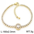 Bracciale in acciaio al titanio dorato con smeraldo ovale e strass trasparenti - Stile Zirconia Bianca Ovale (KB185509-HM)