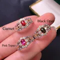 Vintage-Ringe aus 925er Silber mit Granat, schwarzem Opal und Topas am Finger - Einstellbar Offen / 925 Silber Natur Schwarzer Opal Ring