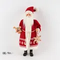 Classic 40cm Santa Claus figurine in red velvet holding a wooden horse and gingerbread star - Style 39 Red White Robe Holding Rocking Horse 40cm