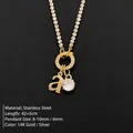 14K vergulde roestvrijstalen ketting met de letter 'a' en fonkelende CZ-hanger - Letter A / Goud