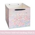Pink square floral gift bag with silver FLOWER foil stamping and black strap handles - Elegant Gold Stamping Bag A 27*27*27