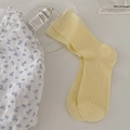 Pale yellow ribbed mid-calf cotton blend socks in a cozy minimalist Korean fashion style - One Size / Bright yellow
