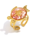 18K vergoldeter Schildkrötenring mit rosa Muscheleinlage und verstellbarem Band - Schildkröte Emaille Muschel Offener Ring (Gold-Rot)